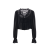 Top blouse Georgette soie noire volants col dentelle