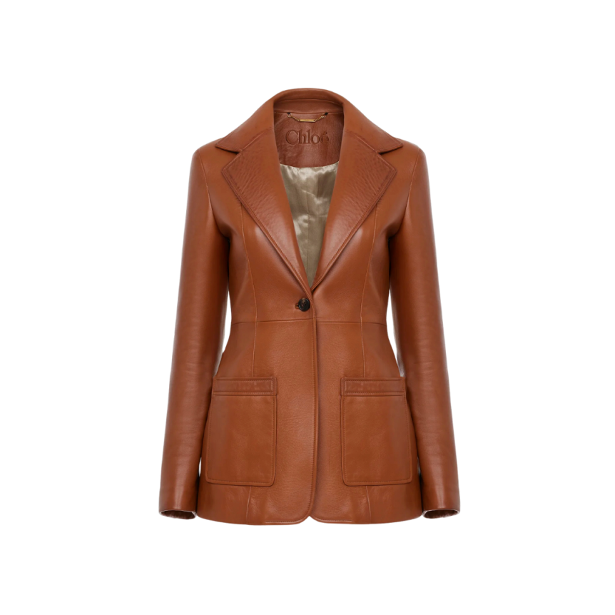 Veste blazer CHLOE boutonnage simple cuir agneau  souple  Gold bouton corne