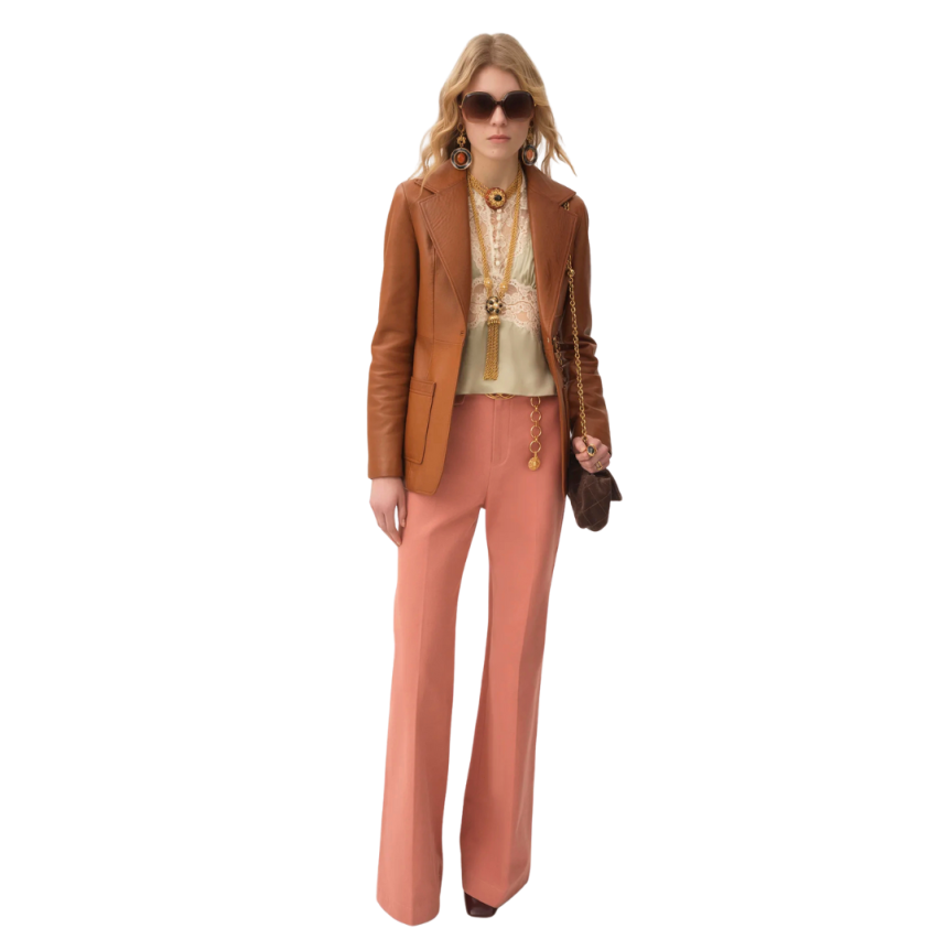 Veste blazer CHLOE boutonnage simple cuir agneau  souple  Gold bouton corne