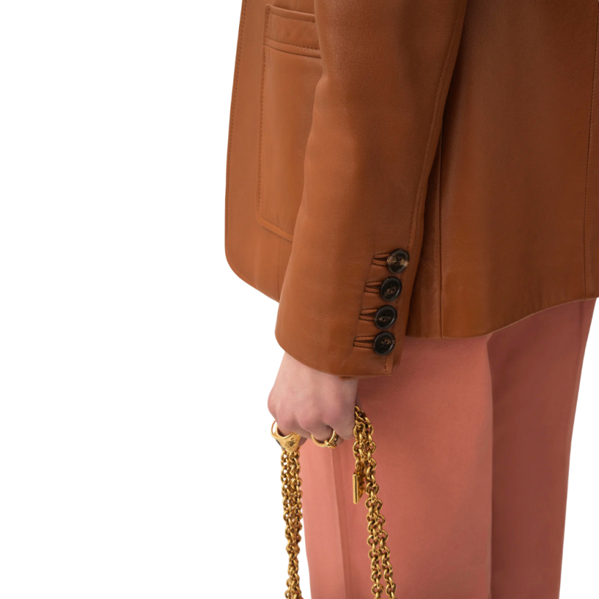 Veste blazer CHLOE boutonnage simple cuir agneau  souple  Gold bouton corne