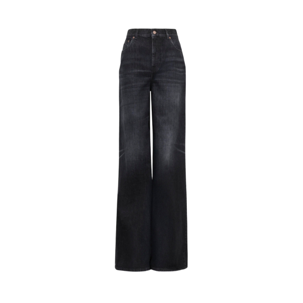 Jean taille haute CHLOE large denim coton bio noir
