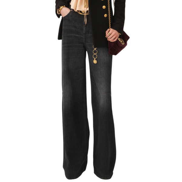 Jean taille haute CHLOE large denim coton bio noir