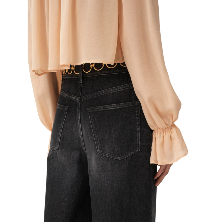 Jean taille haute CHLOE large denim coton bio noir