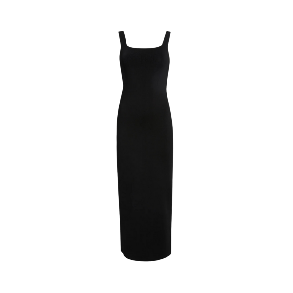 KHAITE Robe longue Dixi maille viscose noire sans manches col carré