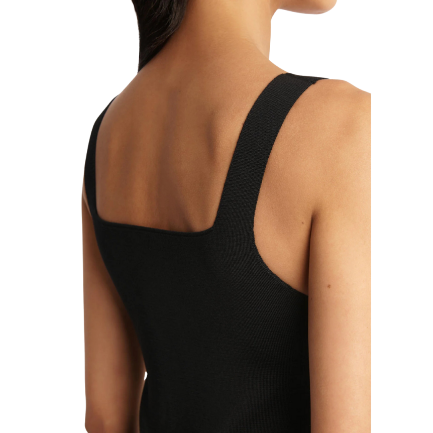 KHAITE Robe longue Dixi maille viscose noire sans manches col carré