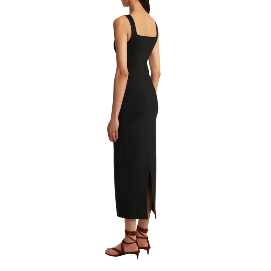 KHAITE Robe longue Dixi maille viscose noire sans manches col carré