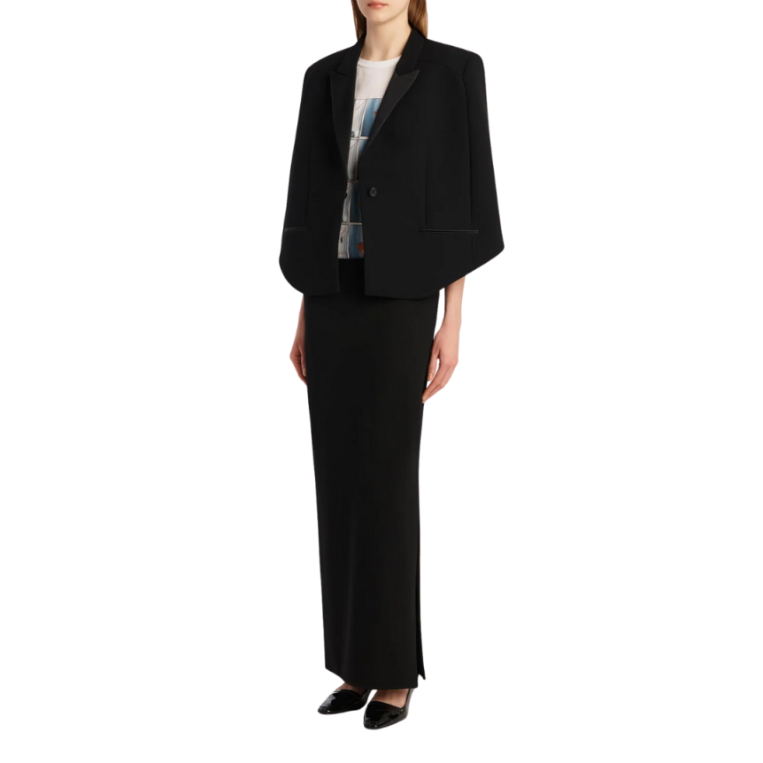 Jupe longue KHAITE Lilth jersey viscose noir taille élastique fendue