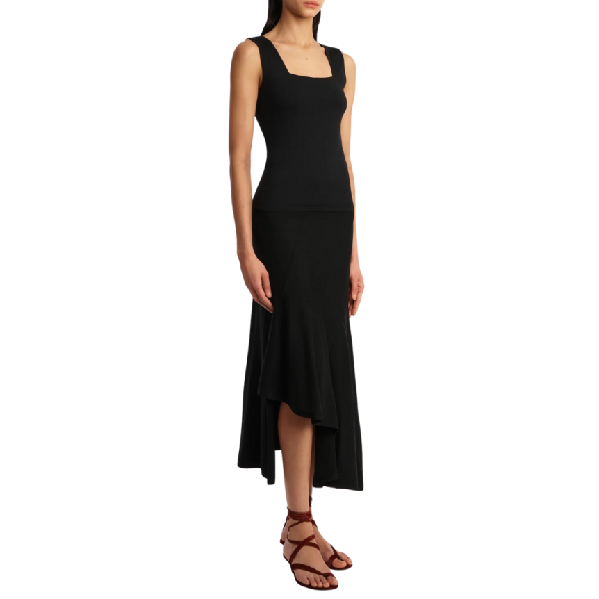 Top débardeur KHAITE Sani maille laine mérinos noir col dos carré