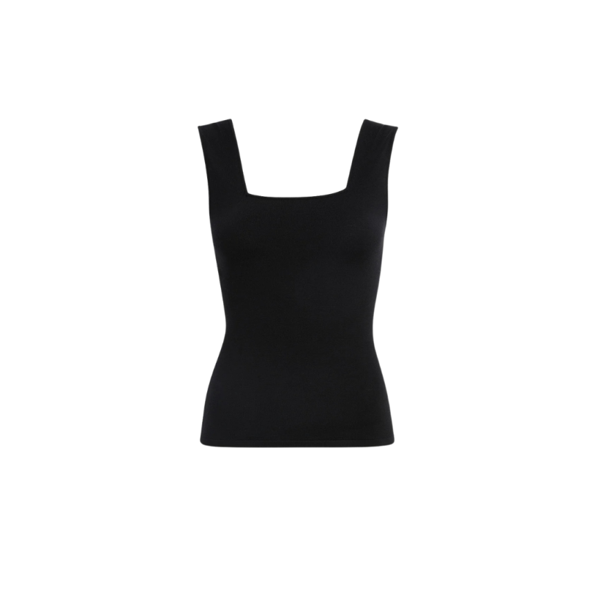 Top débardeur KHAITE Sani maille laine mérinos noir col dos carré