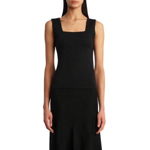 Top débardeur KHAITE Sani maille laine mérinos noir col dos carré