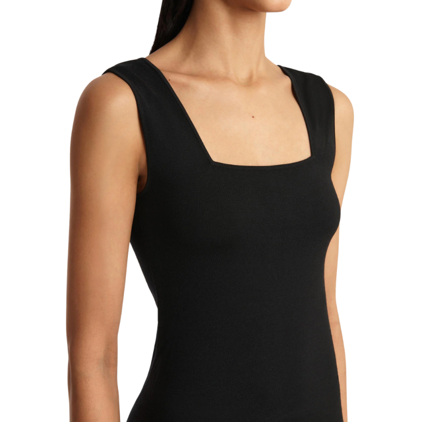 Top débardeur KHAITE Sani maille laine mérinos noir col dos carré