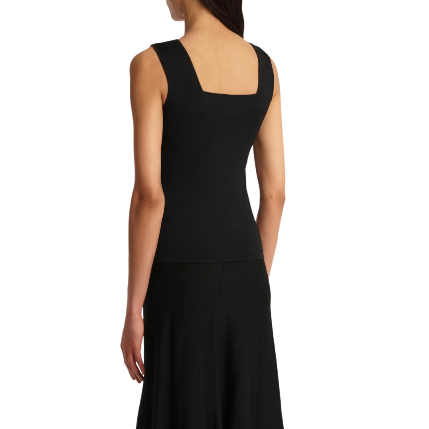 Top débardeur KHAITE Sani maille laine mérinos noir col dos carré