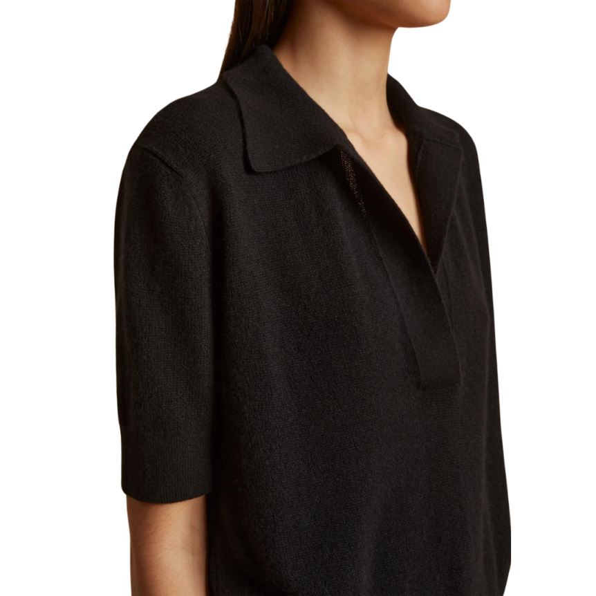Pull KHAITE Shrunken col polo manche courte cachemire noir