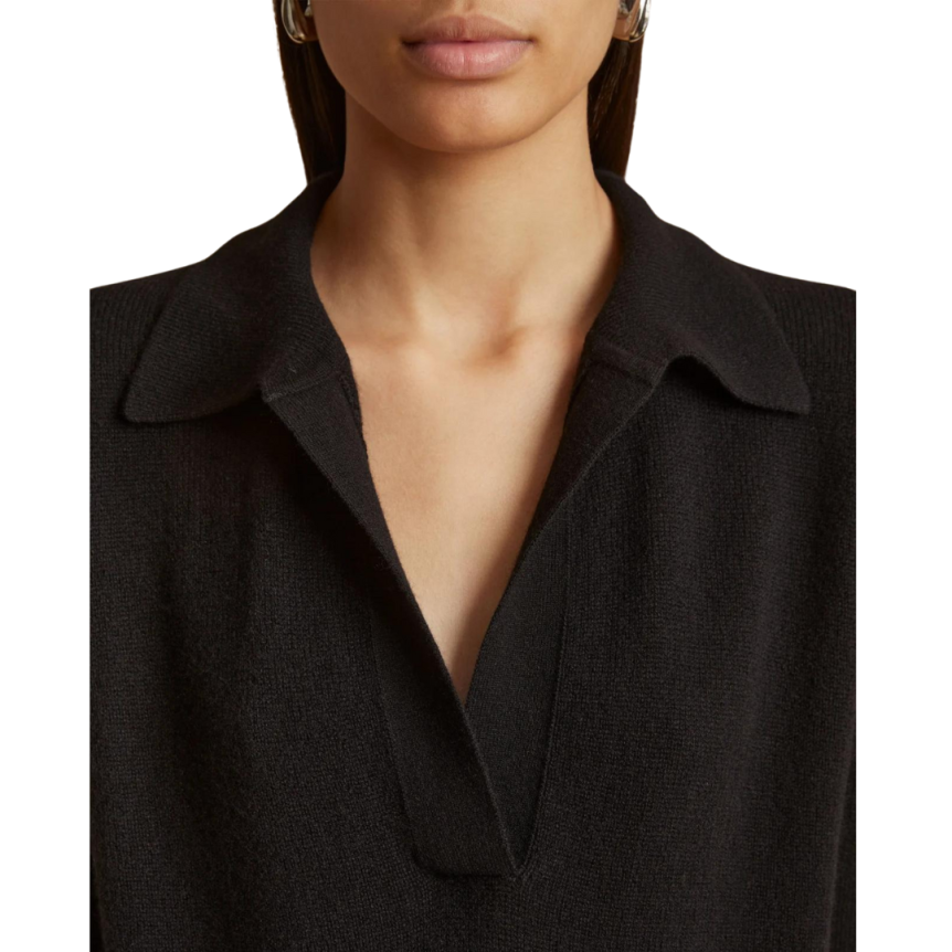 Pull KHAITE Shrunken col polo manche courte cachemire noir