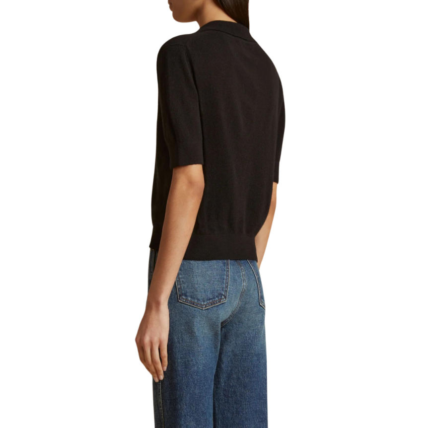 Pull KHAITE Shrunken col polo manche courte cachemire noir