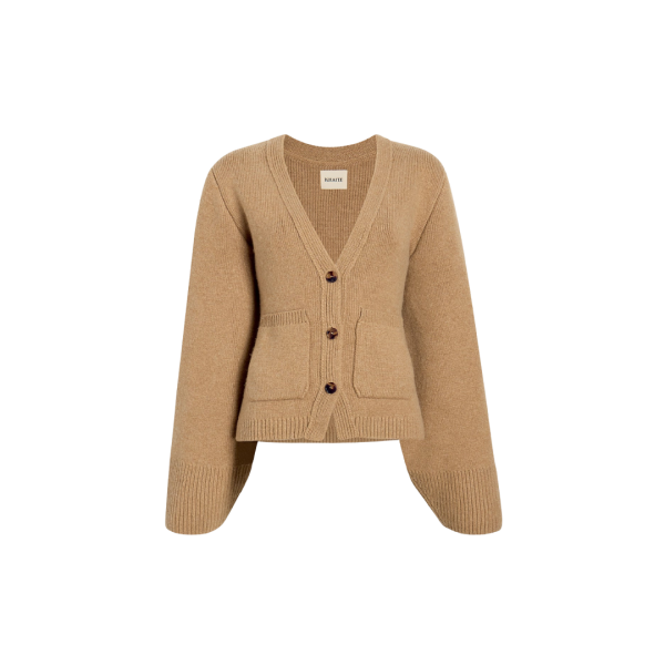 Cardigan à boutons KHAITE Scarlet col en V Cachemire camel