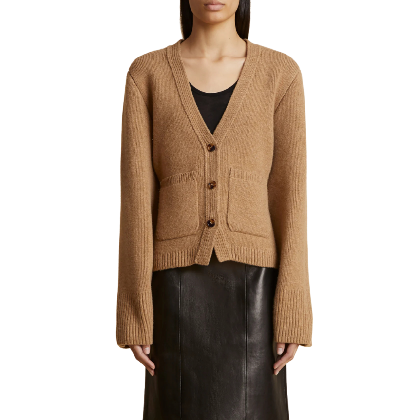 Cardigan à boutons KHAITE Scarlet col en V Cachemire camel