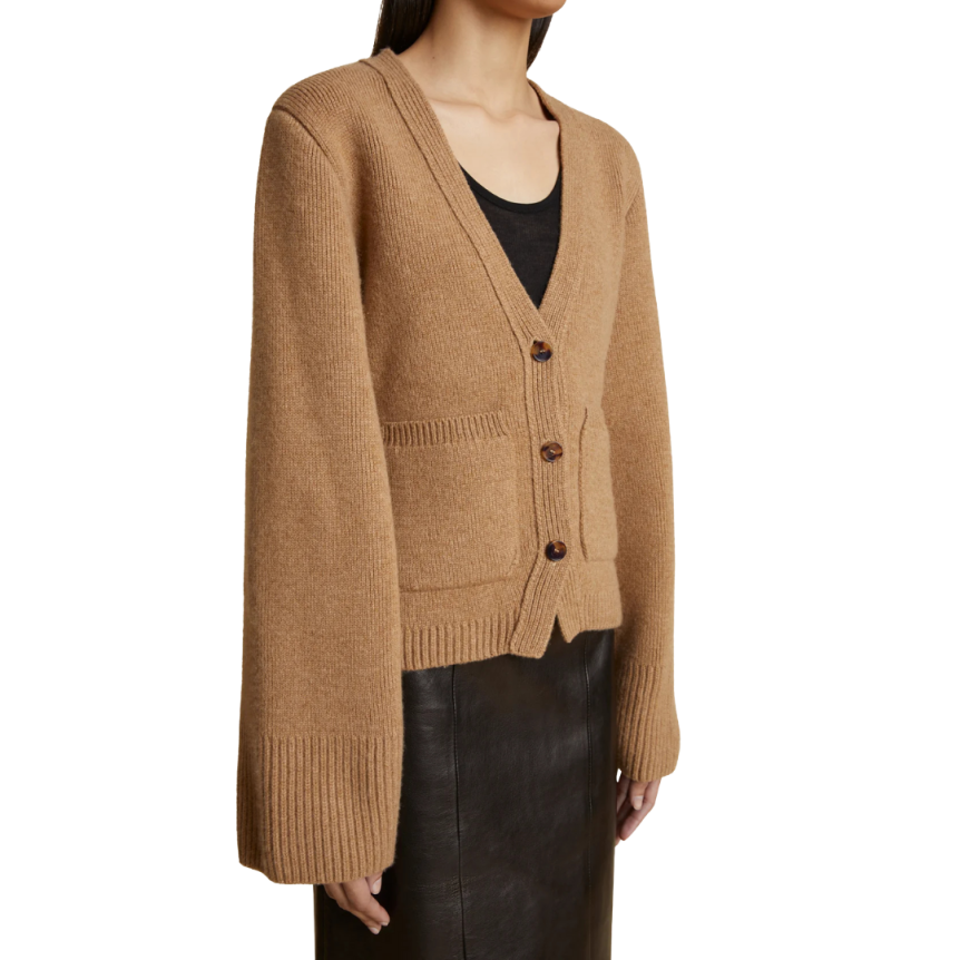 Cardigan à boutons KHAITE Scarlet col en V Cachemire camel