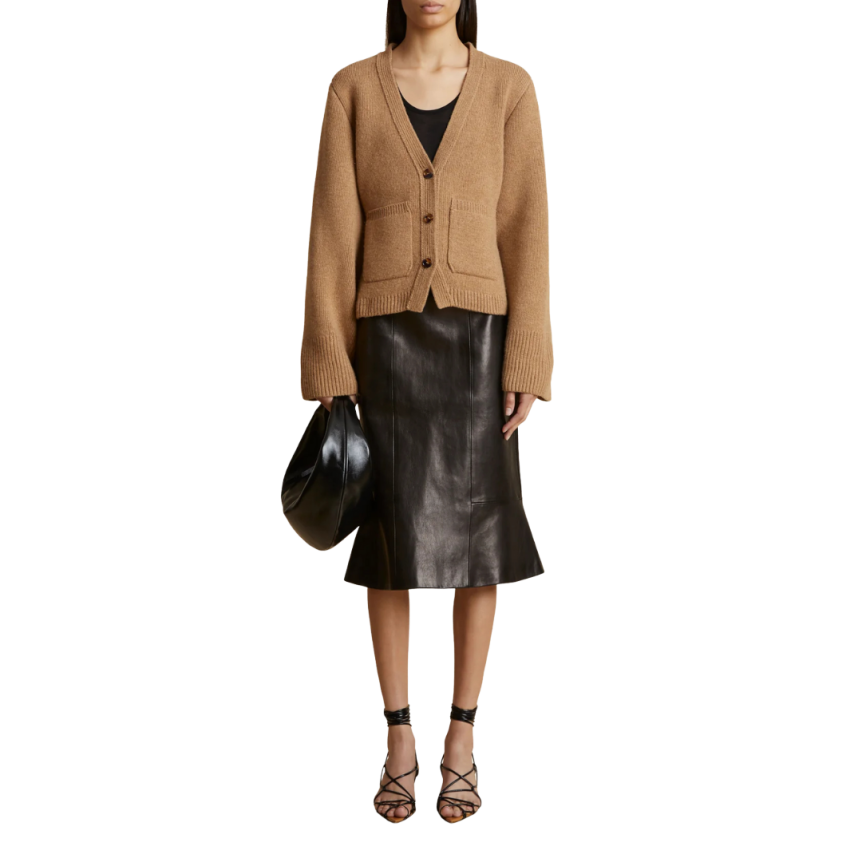 Cardigan à boutons KHAITE Scarlet col en V Cachemire camel