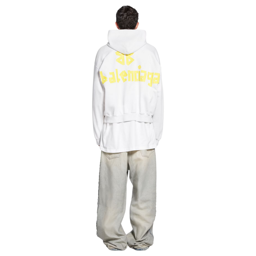 Sweat-shirt BALENCIAGA capuche Hoodie coton blanc patch logo scotch