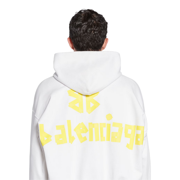 Sweat-shirt BALENCIAGA capuche Hoodie coton blanc patch logo scotch