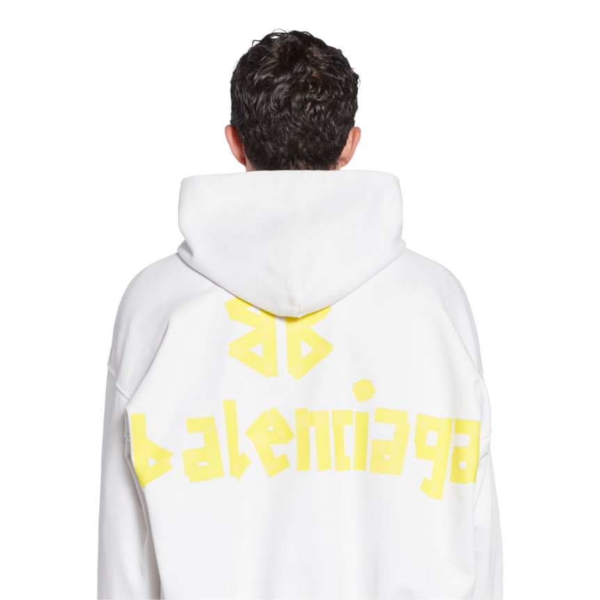 Sweat-shirt BALENCIAGA capuche Hoodie coton blanc patch logo scotch