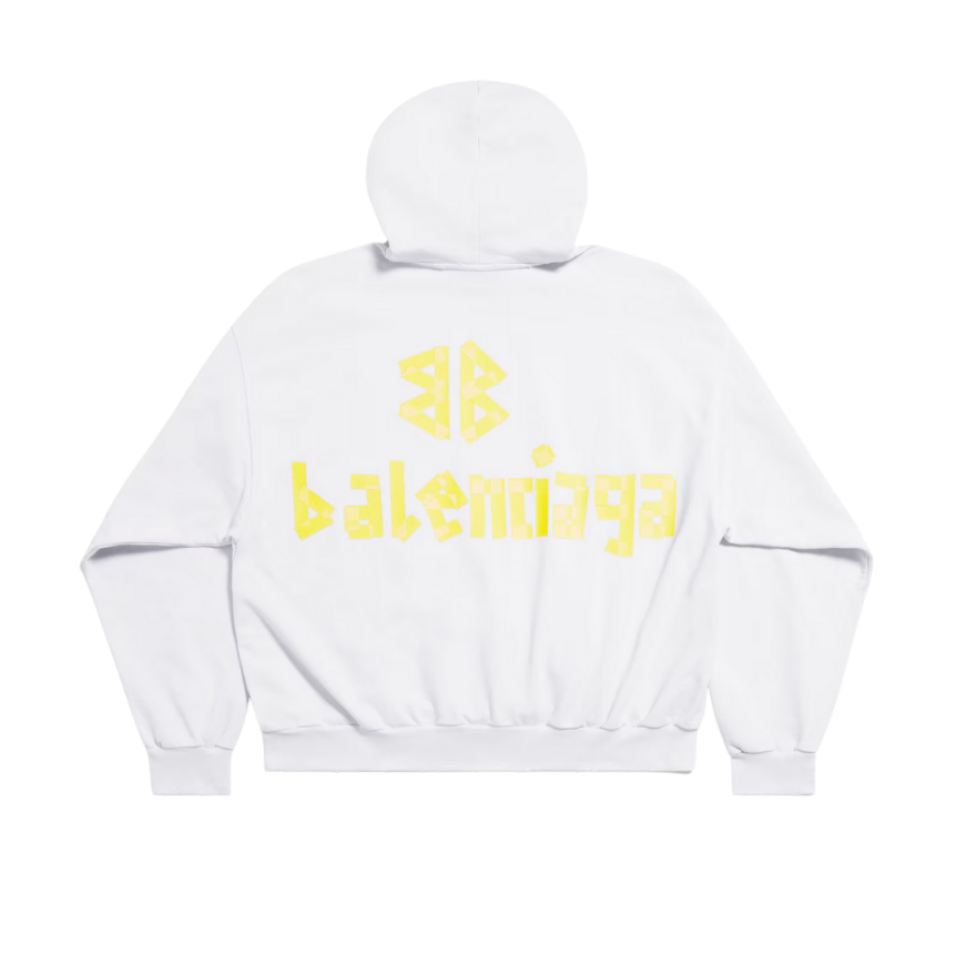 Sweat-shirt BALENCIAGA capuche Hoodie coton blanc patch logo scotch