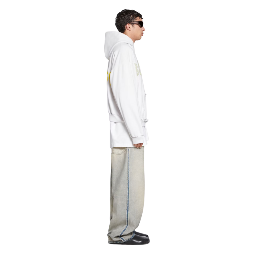 Sweat-shirt BALENCIAGA capuche Hoodie coton blanc patch logo scotch