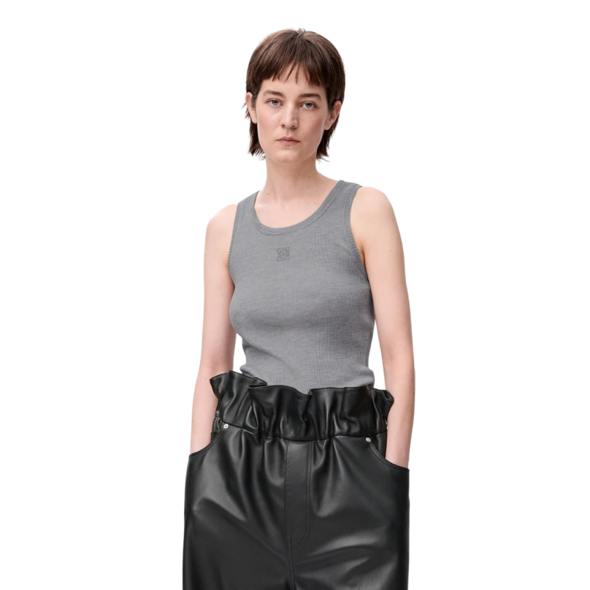 LOEWE Top débardeur soie grise broderie logo anagramme