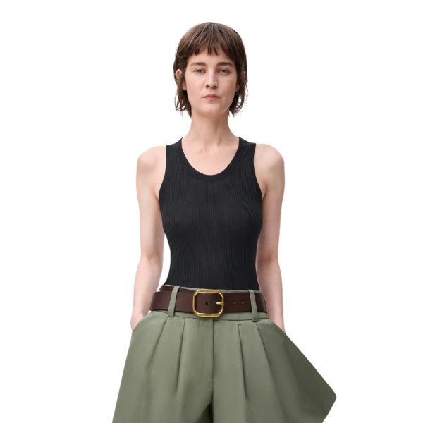 LOEWE Top débardeur soie noire broderie logo anagramme