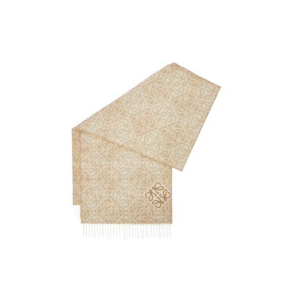 LOEWE Echarpe Love Laine cachemire beige blanc jacquard anagramme