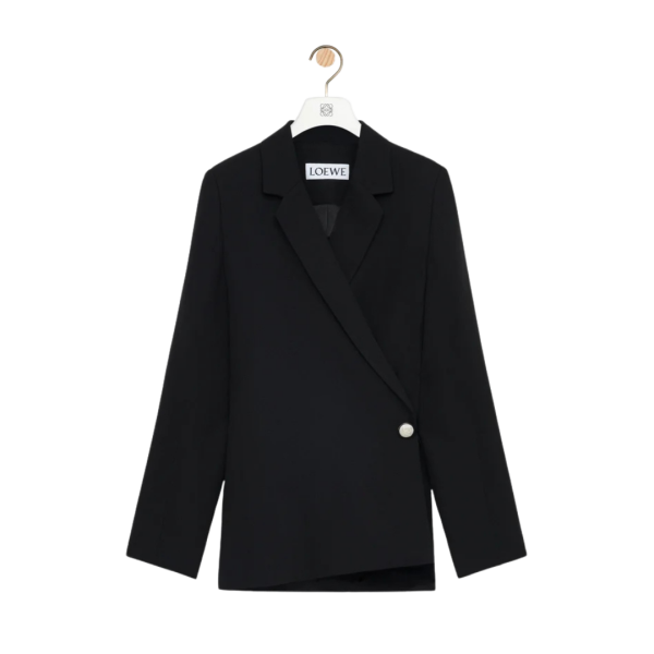 LOEWE Veste portefeuille Cady viscose stretch noir bouton Pebble anagramme