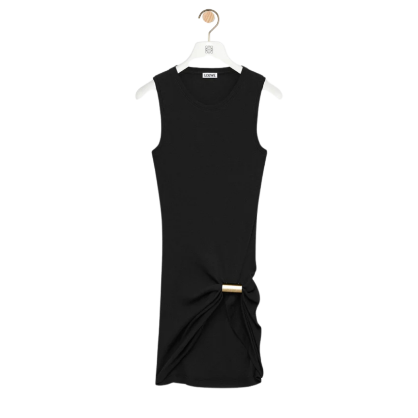 LOEWE Top débardeur asymétrique coton stretch noir boucle amovible dorée