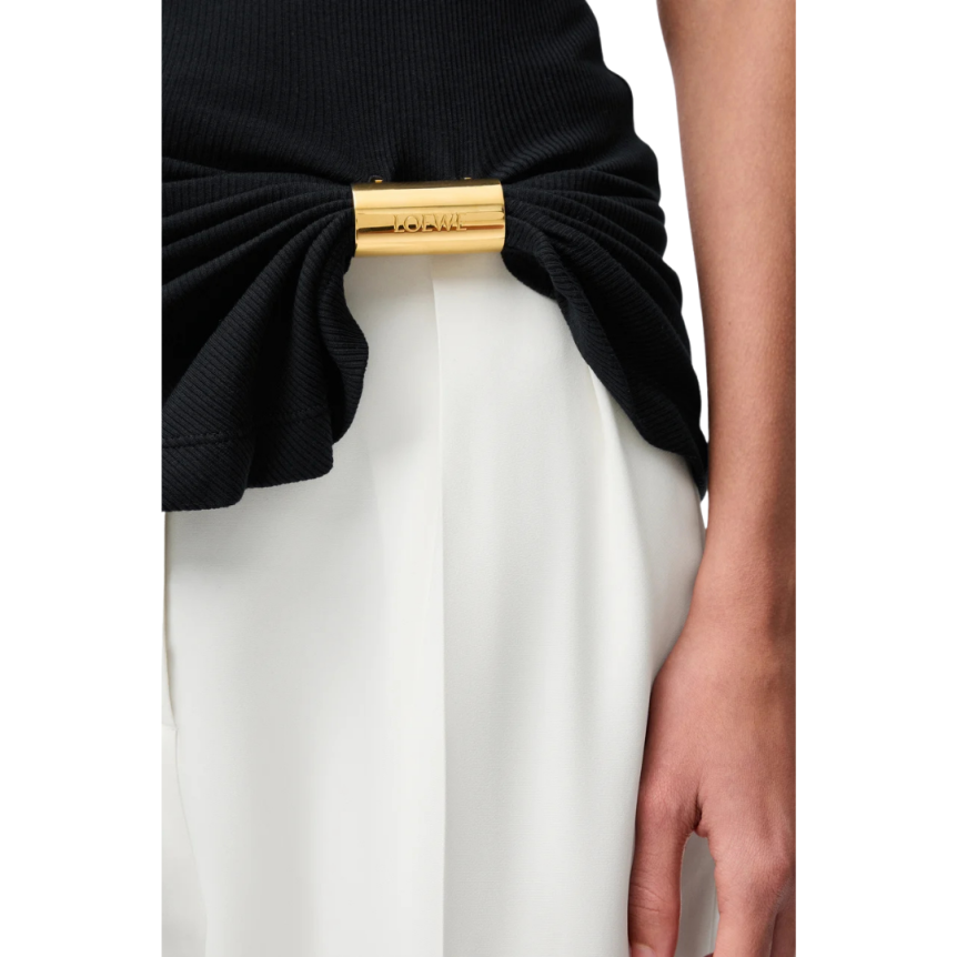 LOEWE Top débardeur asymétrique coton stretch noir boucle amovible dorée