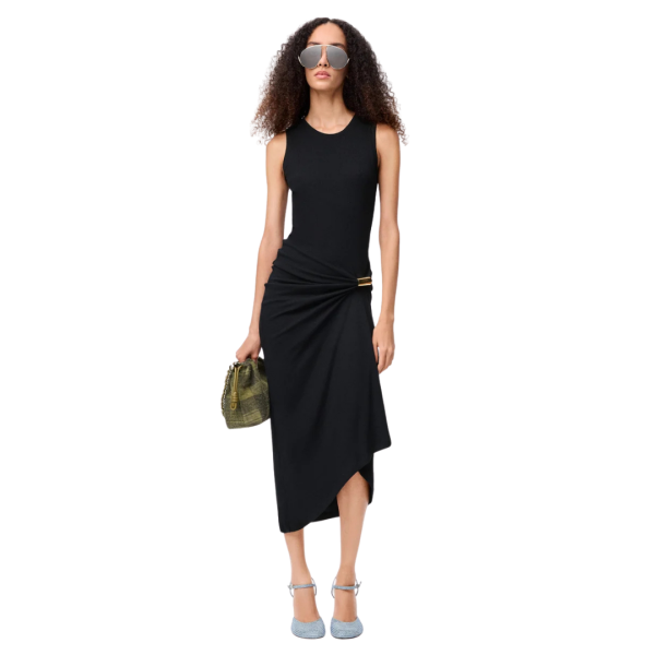 LOEWE Robe débardeur asymétrique coton stretch noir boucle amovible dorée