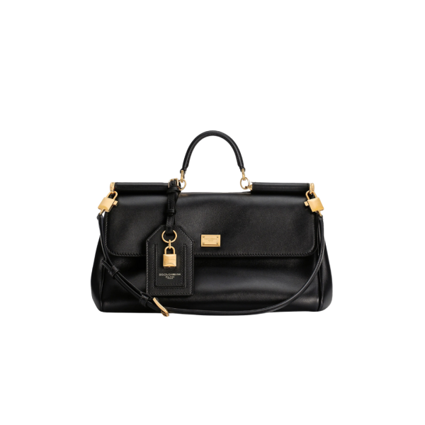 DOLCE & GABBANA Sac à main my Sicily sac cuir veau plongé noir anse bandoulière