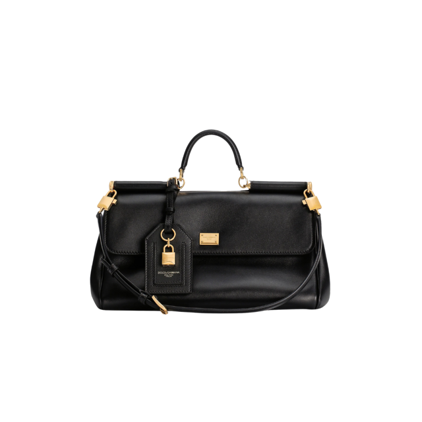 DOLCE & GABBANA Sac à main my Sicily sac cuir veau plongé noir anse bandoulière