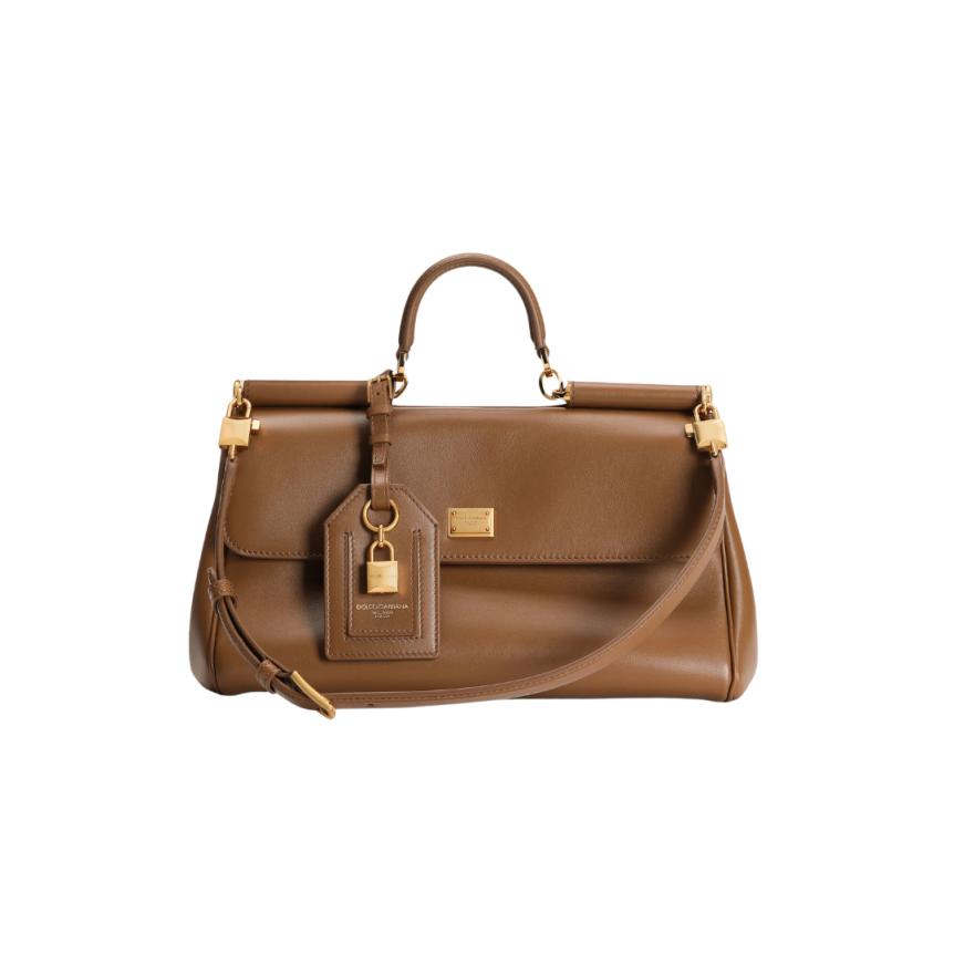 DOLCE & GABBANA Sac à main my Sicily sac cuir veau plongé caramel anse bandoulière