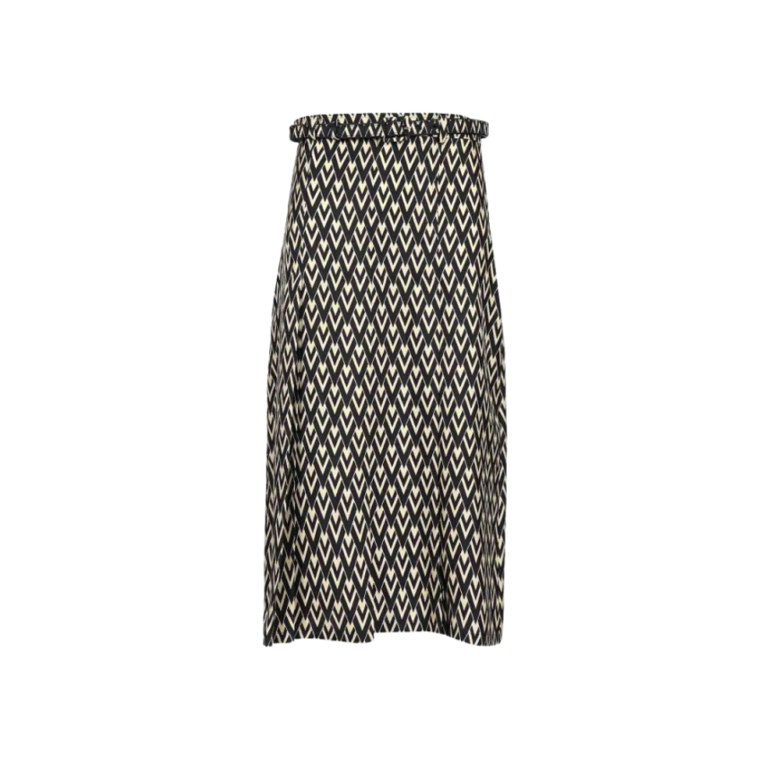 Jupe midi VALENTINO plissée soie écrue V Logo noir