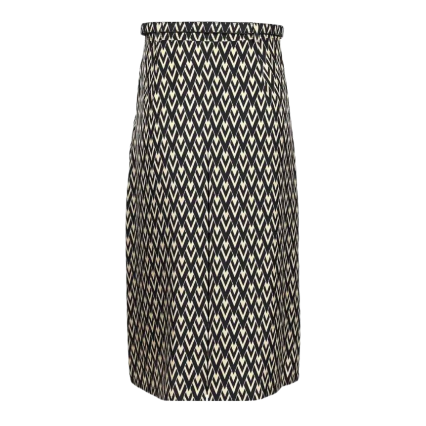 Jupe midi VALENTINO plissée soie écrue V Logo noir