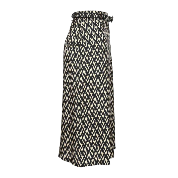 Jupe midi VALENTINO plissée soie écrue V Logo noir