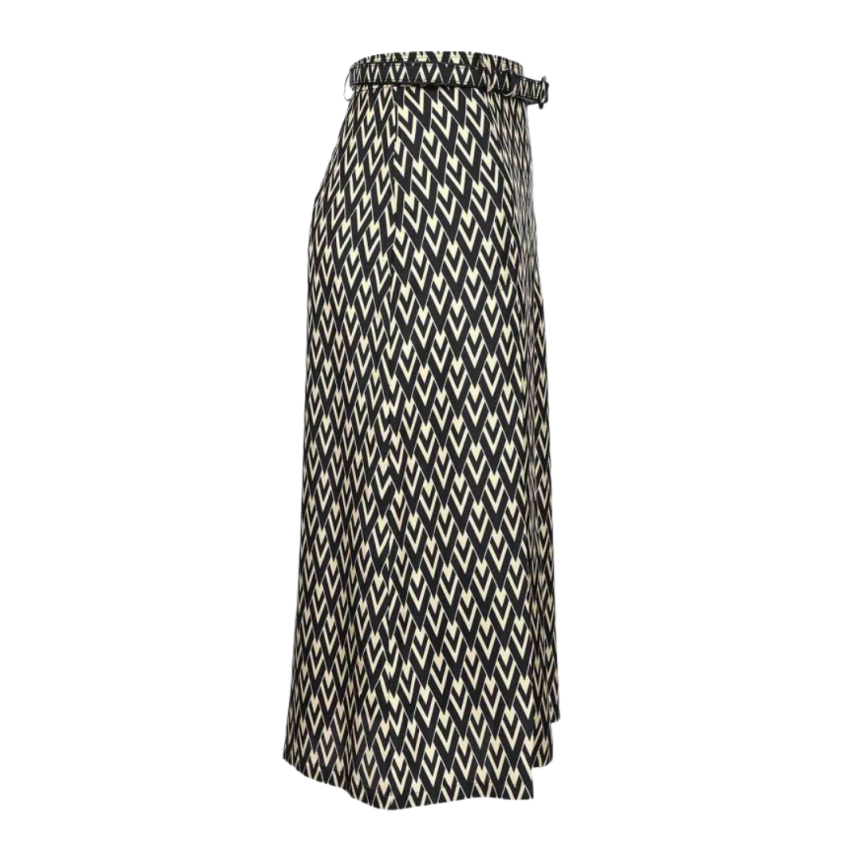 Jupe midi VALENTINO plissée soie écrue V Logo noir