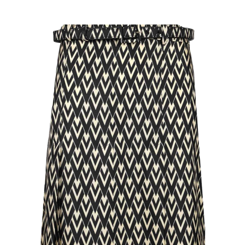 Jupe midi VALENTINO plissée soie écrue V Logo noir