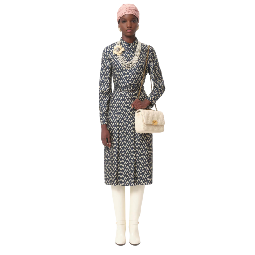 Jupe midi VALENTINO plissée soie écrue V Logo noir