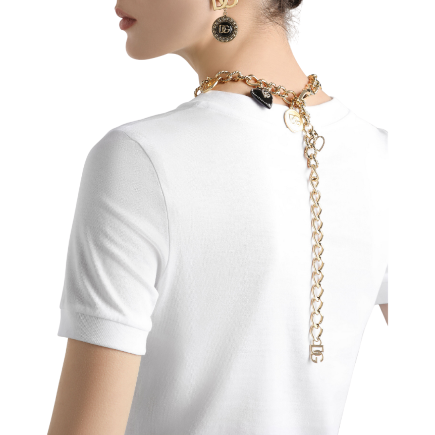 T-shirt DOLCE & GABBANA col rond coton blanc croix Swarovski