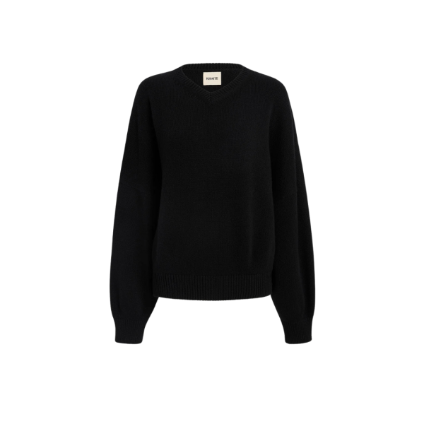 Pull col V KHAITE Wolfe cachemire dense noir