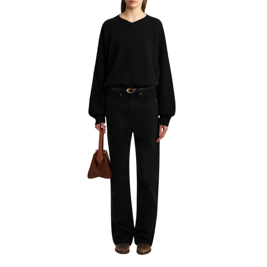 Pull col V KHAITE Wolfe cachemire dense noir