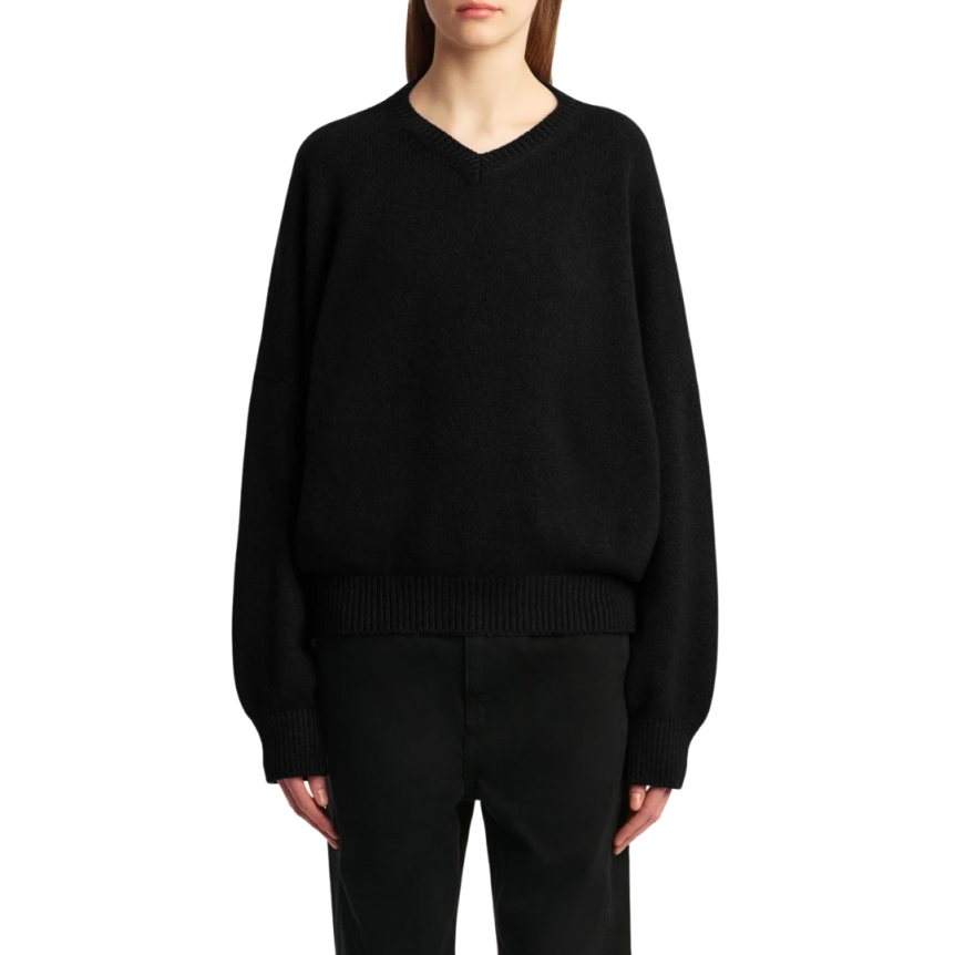 Pull col V KHAITE Wolfe cachemire dense noir