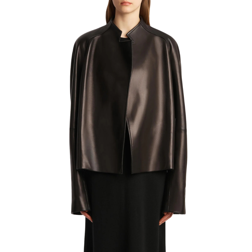 Veste portefeuille KHAITE Edith cuir agneau noir ceinture à nouer