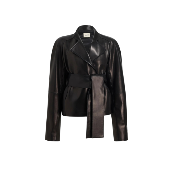 Veste portefeuille KHAITE Edith cuir agneau noir ceinture à nouer